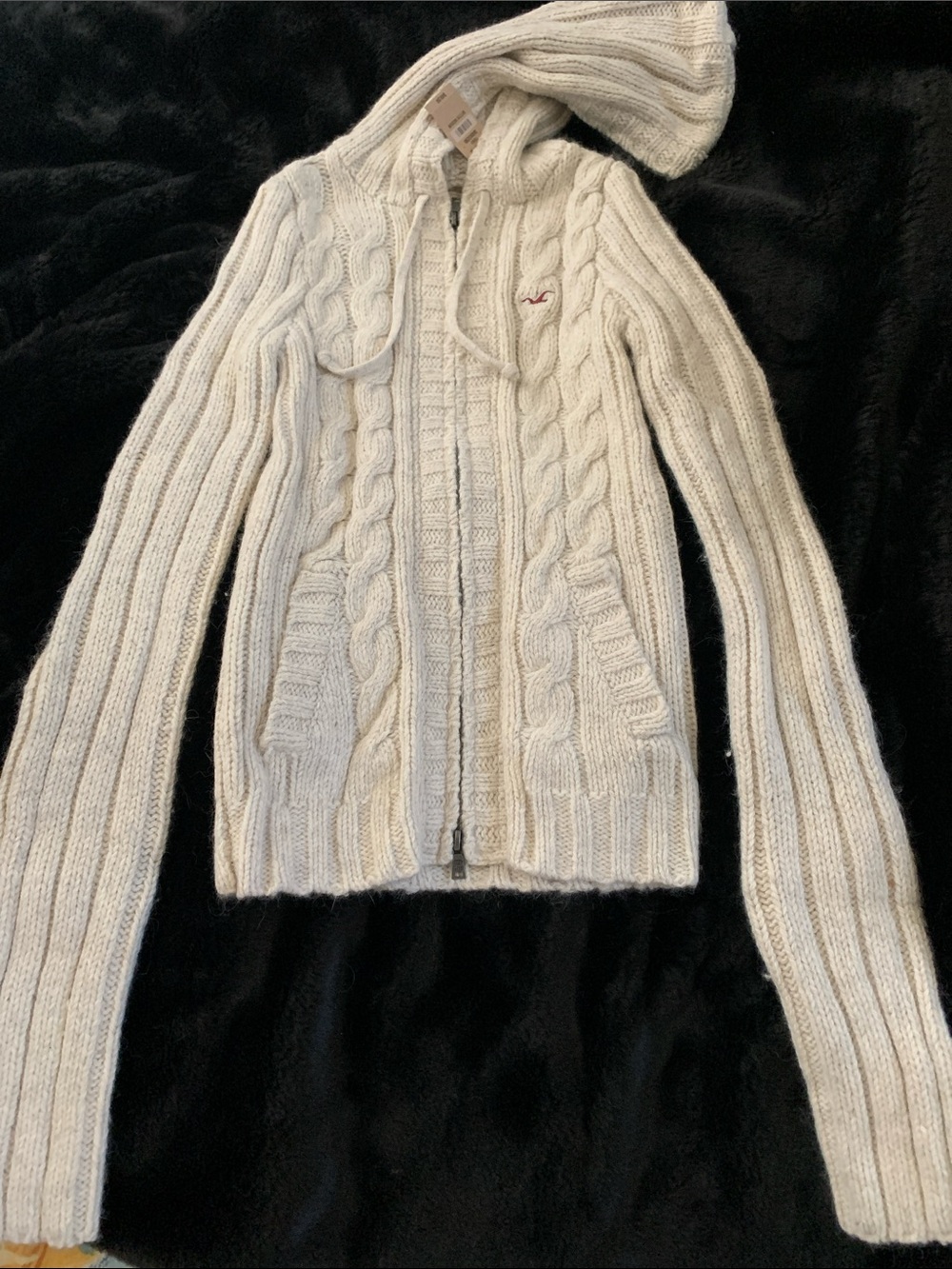 Hollister super skinny Cream Cable Knit Zip-Up Hoodie Cardigan